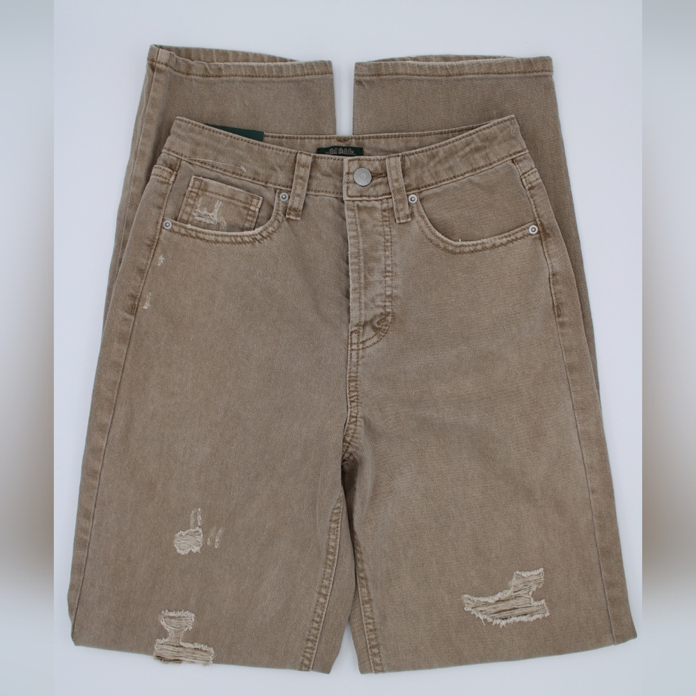 Women’s High Rise Distressed Straight Leg Jeans - Light Brown Size 00 & 4 - Picture 7 of 12